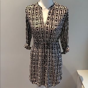 Black and White Cinch Waist Mini Dress